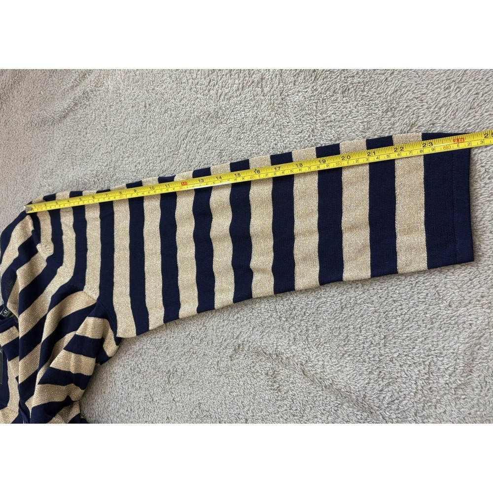 Lauren Ralph Lauren Women 2X Cardigan Navy Gold Metallic Stripe Knit Sweater NWT - Picture 12 of 13
